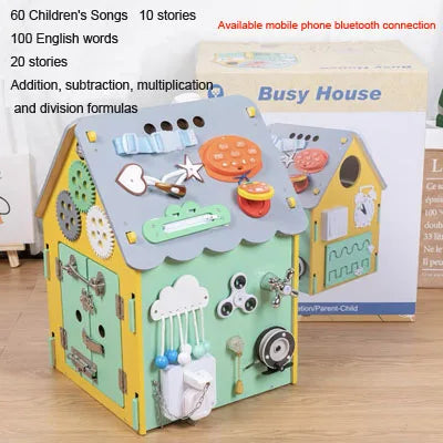 🎵 Montessori Busy House – Wooden Sensory Learning Toy for Toddlers (1-5 Years) 🎨