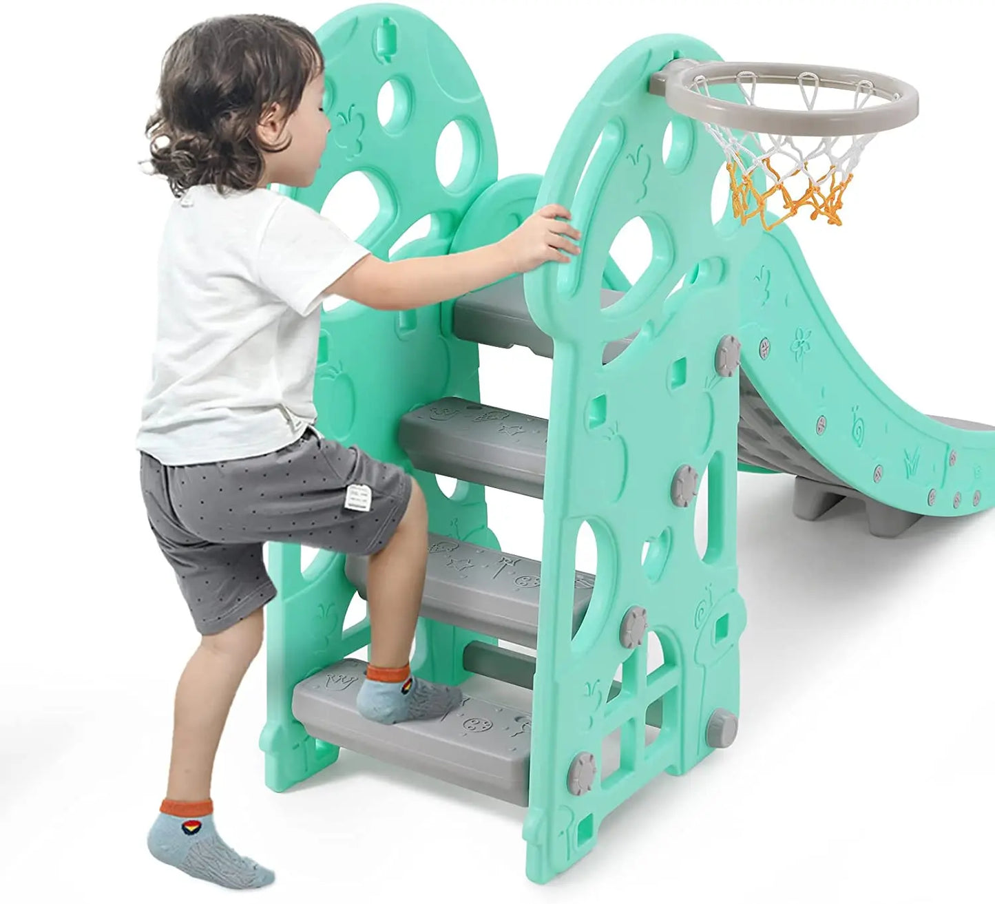 🏀 Foldable Children's Slide with Basketball Hoop – Indoor & Outdoor Playset