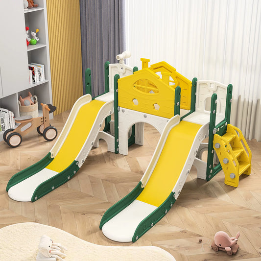 🏡 7-in-1 Kids' Double Slide Playground – Indoor & Outdoor Playset with Climber, Tunnel & Telescope